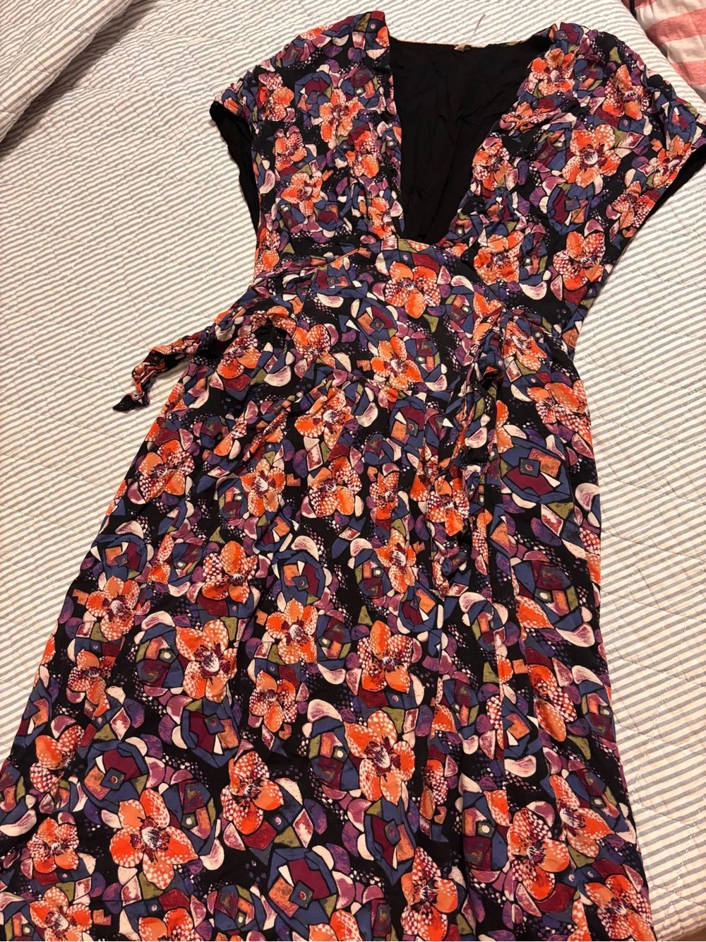 FREE PEOPLE Floral V-Neck Women’s Dress in Orange & Purple